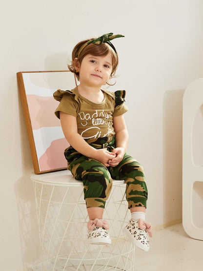 Newborn Baby Camouflage Outfit Daddys Girl Ruffle Romper Camo Pants Headband Set