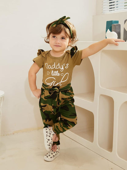 Newborn Baby Camouflage Outfit Daddys Girl Ruffle Romper Camo Pants Headband Set