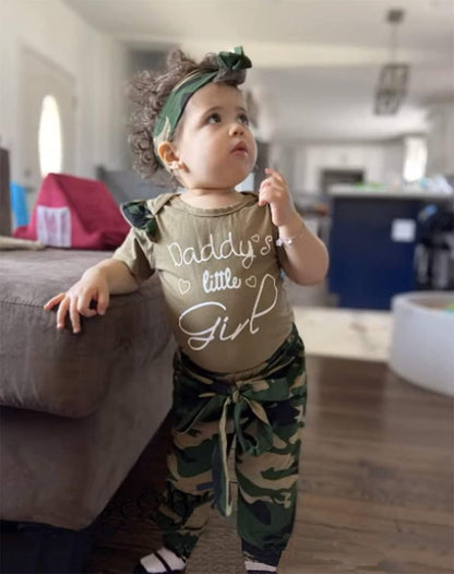 Newborn Baby Camouflage Outfit Daddys Girl Ruffle Romper Camo Pants Headband Set