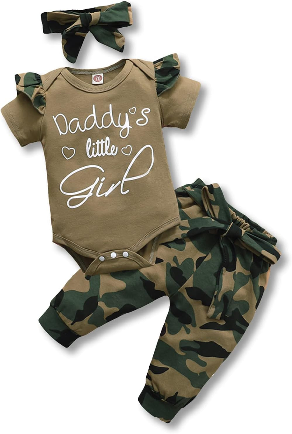 Newborn Baby Camouflage Outfit Daddys Girl Ruffle Romper Camo Pants Headband Set